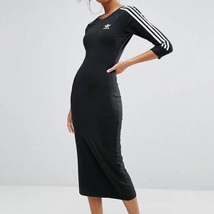 Adidas Originals black three stripe midi dress 8